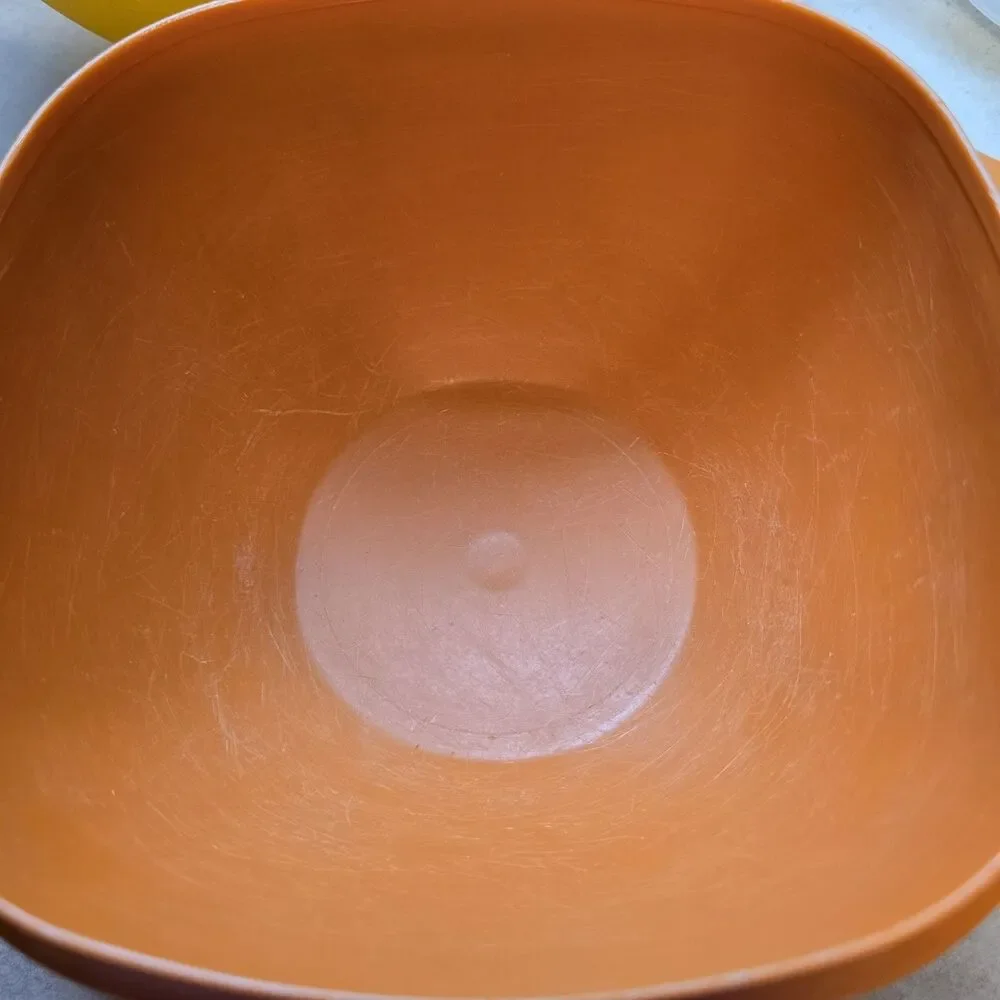 Tupperware Vintage Square Bowl & Lid Set 3pc Yellow Green Orange Plastic